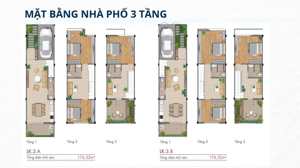 Mặt bằng thiết kế căn 3 tầng J-Home Cát Tường